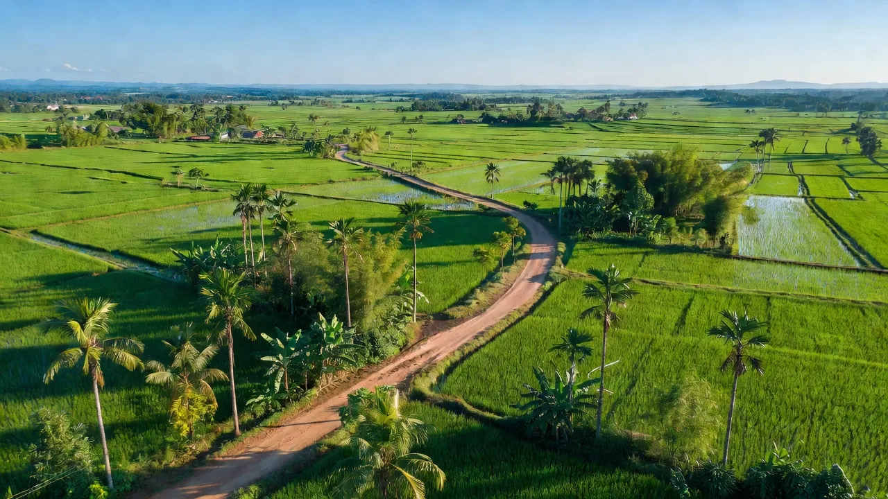 Cánh đồng lúa xanh ở xã Ea Hu, huyện Cư Kuin, tỉnh Đắk Lắk trong khung cảnh nông thôn Việt Nam.