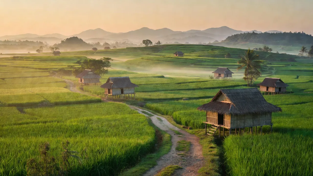 Cảnh đẹp xã Ea KPam, huyện Cư M'gar, Đắk Lắk với cánh đồng xanh mướt và ánh nắng sớm.