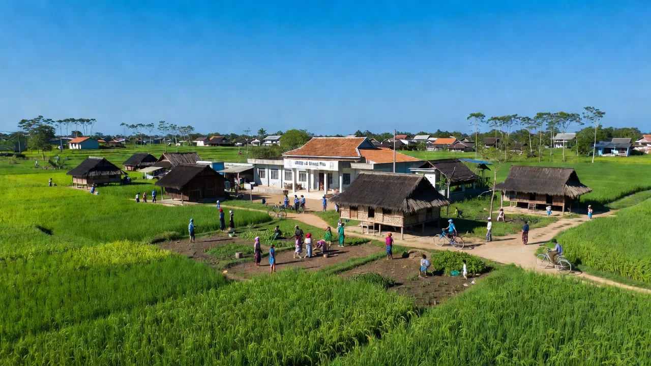 Thị trấn Quảng Phú, huyện Cư M'gar, Đắk Lắk với cảnh quan xanh tươi và nhà truyền thống.