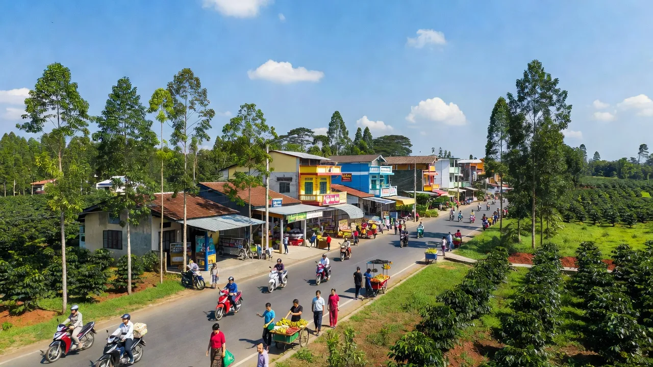 Thị trấn Quảng Phú, huyện Cư M'gar, Đắk Lắk với không gian sống động và khung cảnh thiên nhiên tuyệt đẹp.