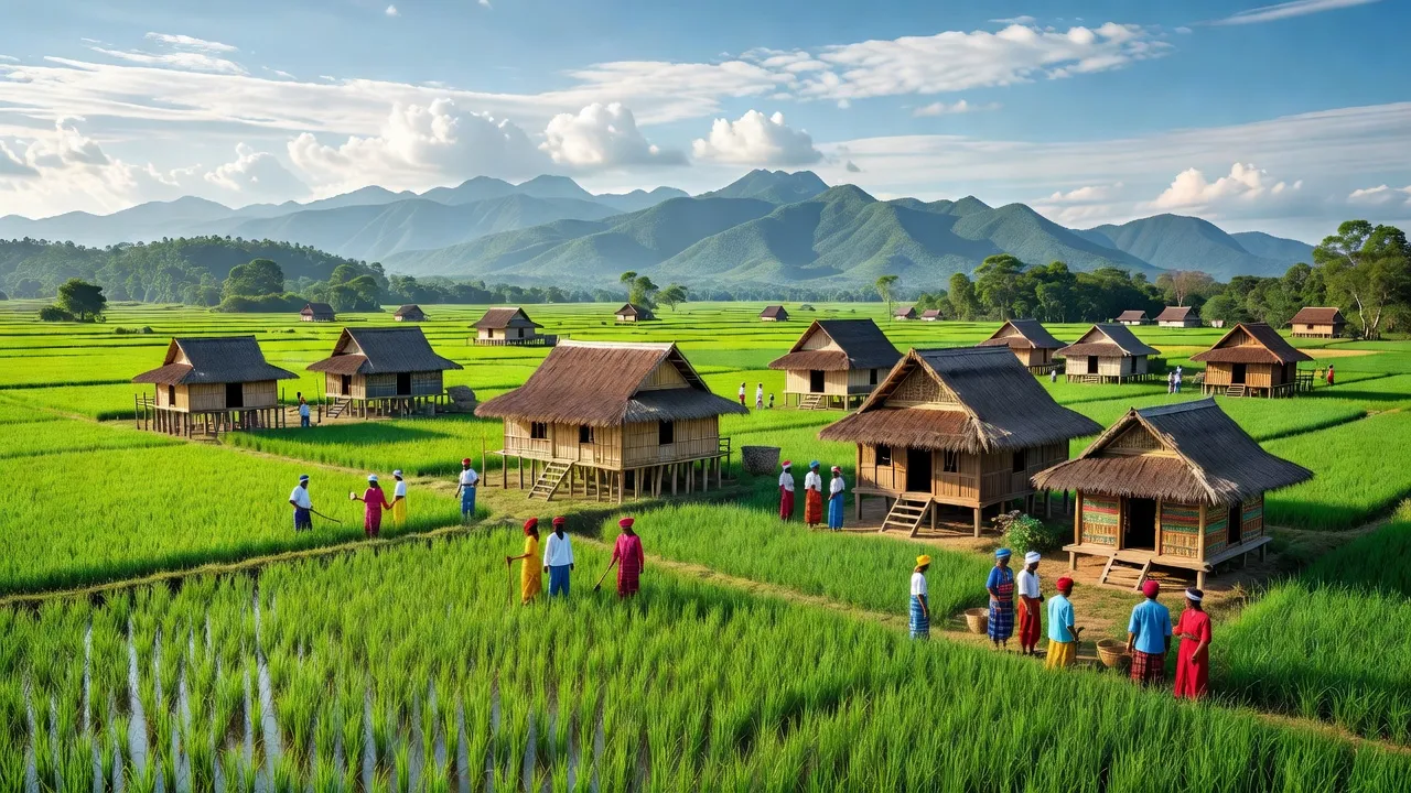 Cảnh quan xanh tươi của xã Ea Sol, Huyện Ea H'leo, Tỉnh Đắk Lắk với nhà cửa truyền thống và đồng ruộng.