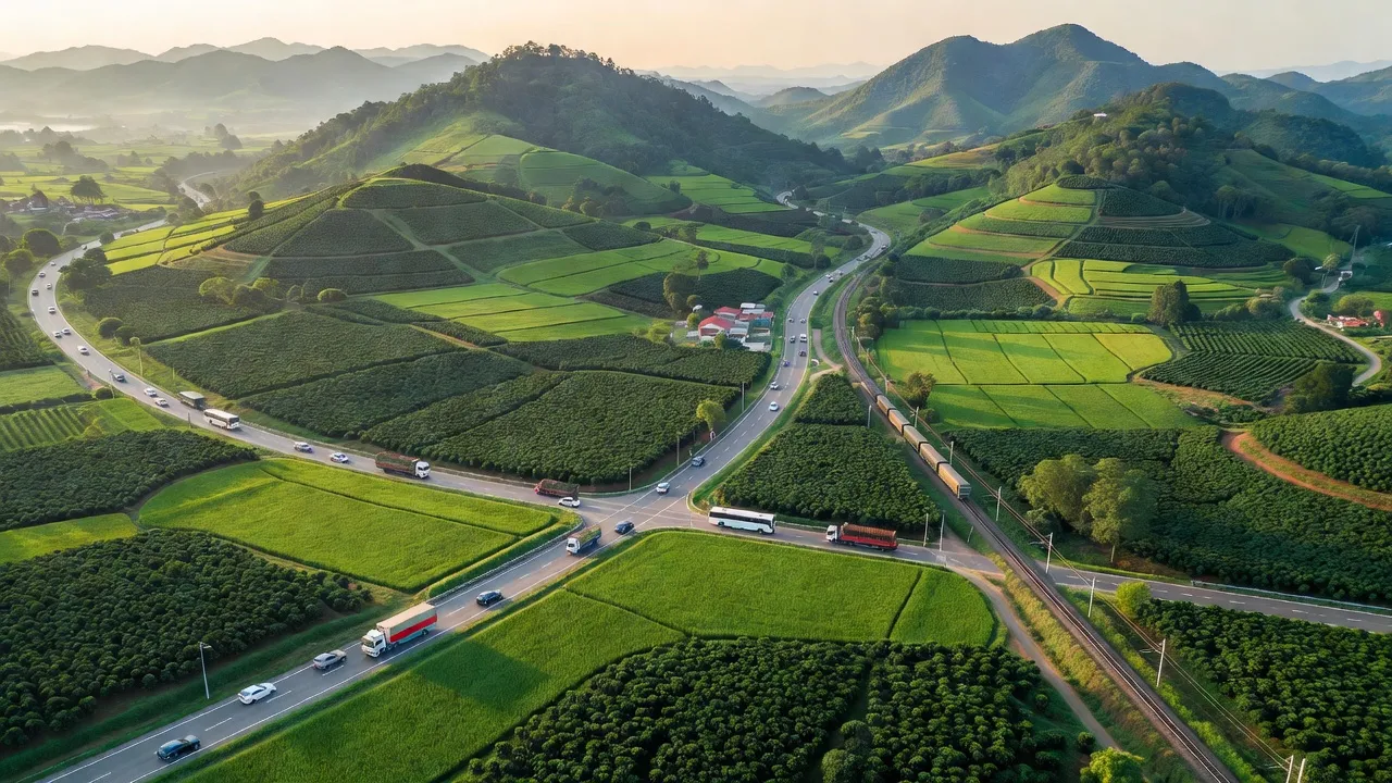 Ea Kar, Đắk Lắk với cánh đồng xanh, đồi núi đẹp, và tuyến đường quan trọng kết nối Tây Nguyên.