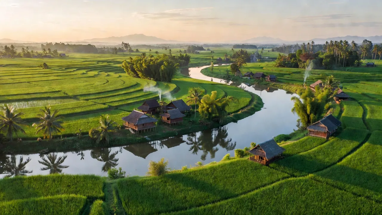 Cảnh đẹp xã Ea Bung, huyện Ea Súp, Đắk Lắk với cánh đồng xanh tươi, sông nước, thiên nhiên bình yên.
