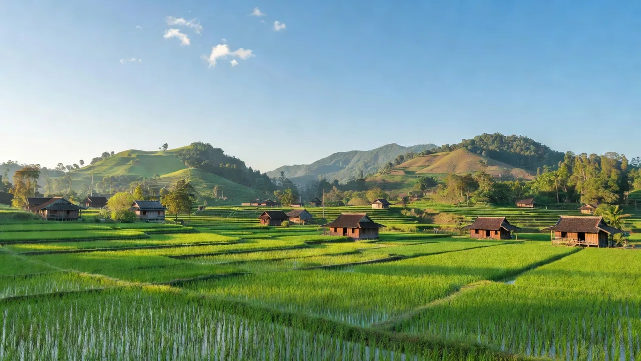 Cảnh đẹp xã Băng A Drênh, huyện Krông A Na, tỉnh Đắk Lắk với đồng lúa xanh mướt.