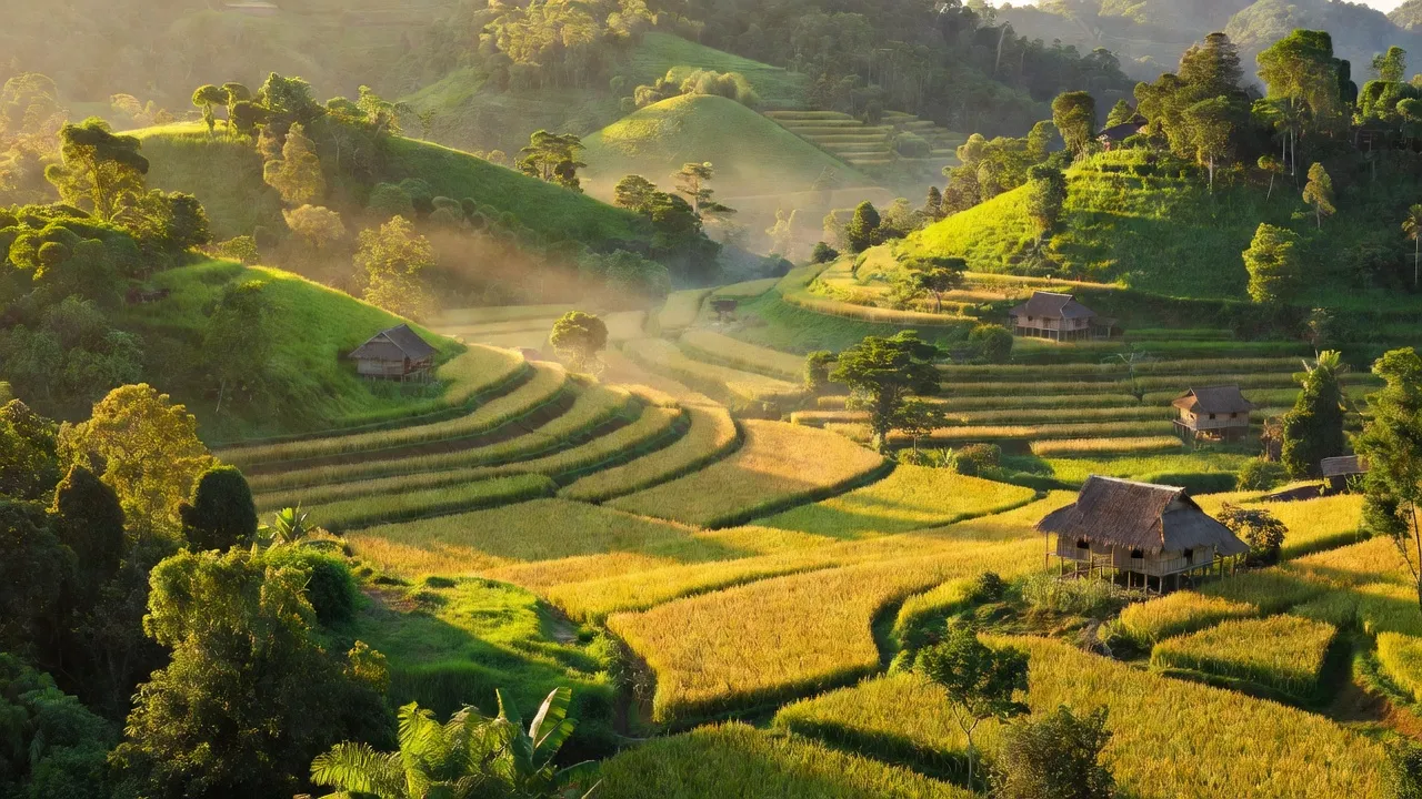 Cảnh sắc thiên nhiên xã Hòa Sơn, huyện Krông Bông, Đắk Lắk với đồi núi và thung lũng xanh tươi.