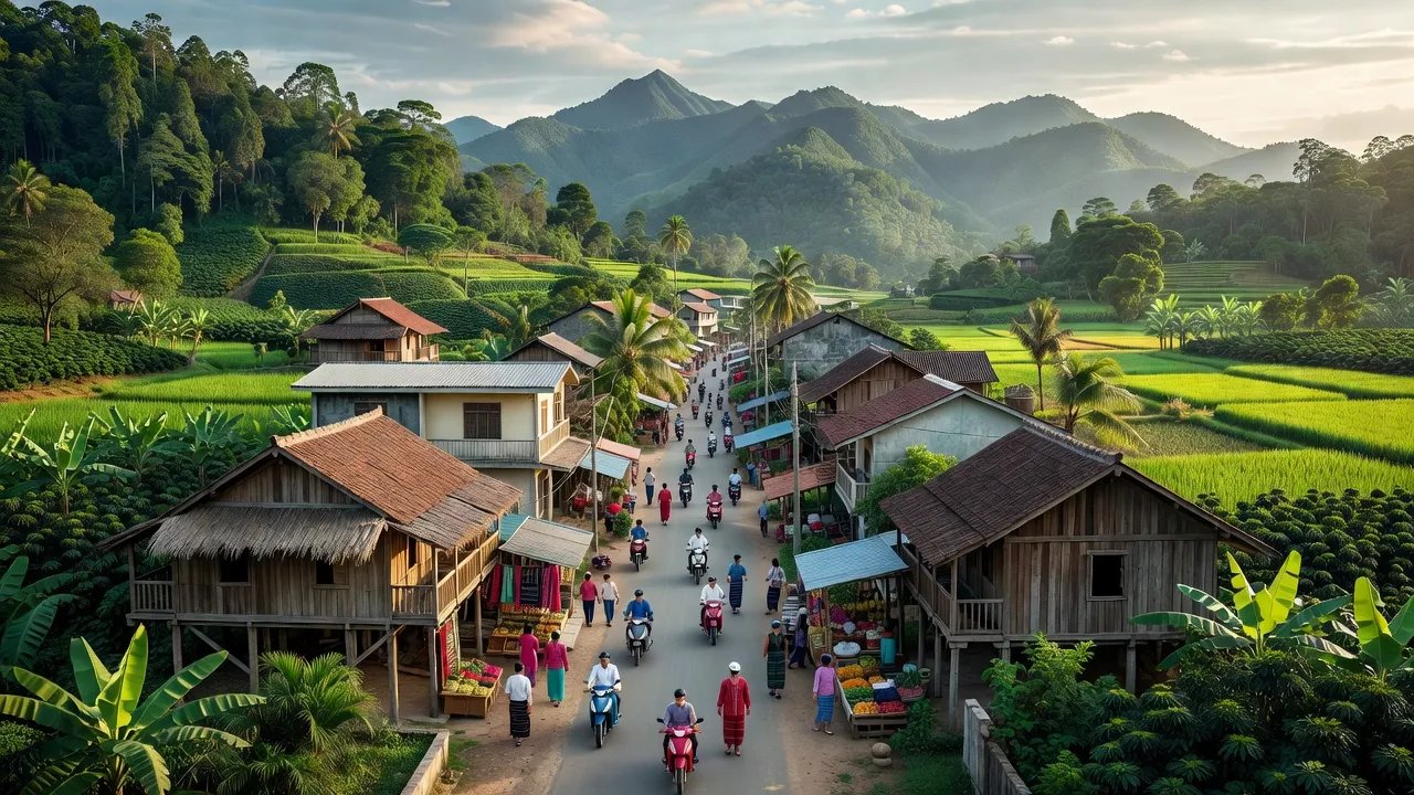 Thị trấn Phước An, huyện Krông Pắc, Đắk Lắk với cảnh sắc thiên nhiên trong lành và kiến trúc địa phương.