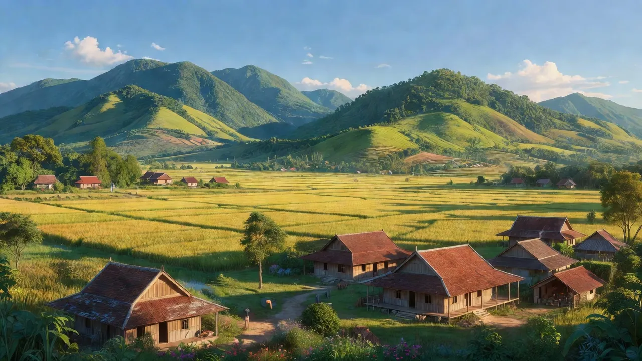 Phong cảnh xã Ea R'Bin, huyện Lắk với đồi núi xanh và cánh đồng rộng lớn.