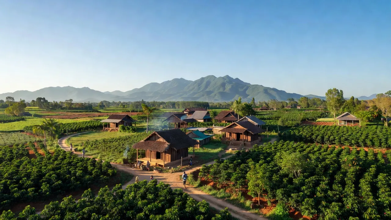 Khung cảnh xanh tươi xã Đắk R'La, huyện Đắk Mil, tỉnh Đắk Nông với cảnh sắc thiên nhiên hùng vĩ.