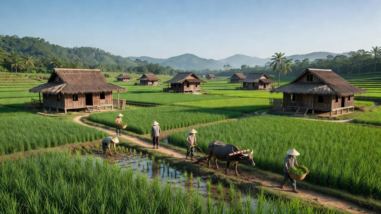 Khung cảnh thiên nhiên xã Đức Minh, huyện Đắk Mil, tỉnh Đắk Nông, thể hiện cuộc sống nông thôn.
