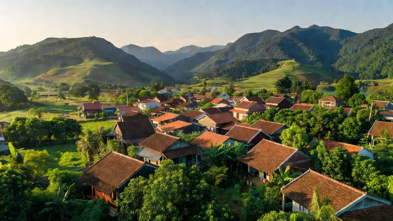 Thị trấn Đắk Mâm, huyện Krông Nô, Đắk Nông, với cảnh thiên nhiên tươi đẹp và không gian yên bình.