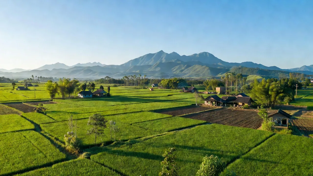 Quảng Tân, Tuy Đức, Đắk Nông, lush green fields and agricultural landscape in a rural setting.