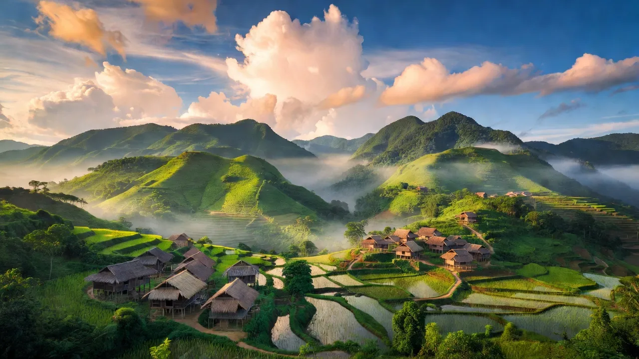 Khung cảnh thiên nhiên xã Phì Nhừ, huyện Điện Biên Đông với đồi núi và thôn bản dân tộc.