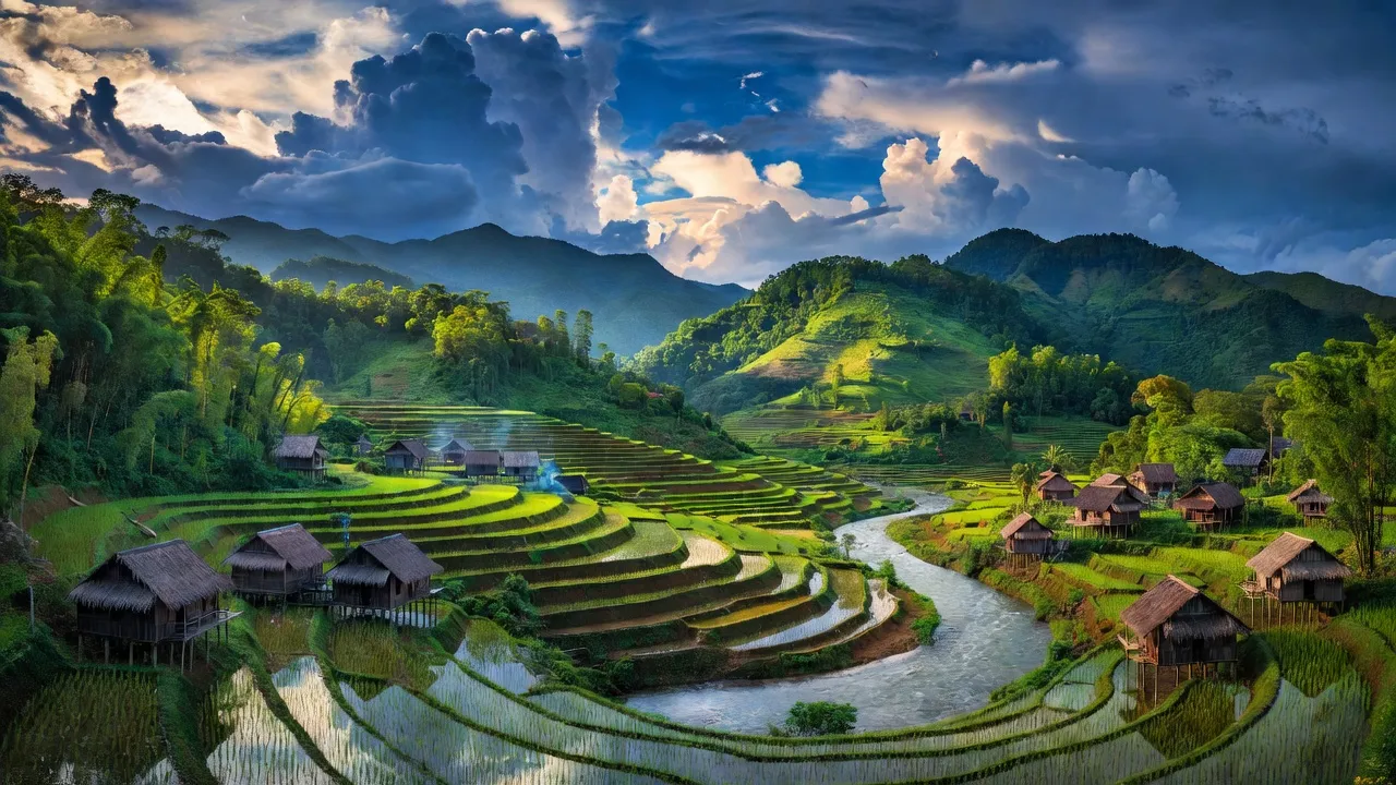 Khung cảnh tuyệt đẹp xã Tìa Dình, huyện Điện Biên Đông, với núi xanh và ruộng bậc thang.
