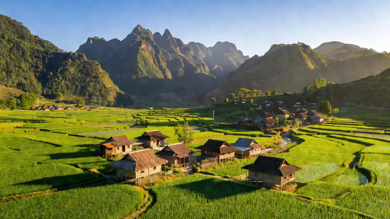 Cảnh thiên nhiên xã Hẹ Muông, huyện Điện Biên với núi non và cánh đồng xanh, văn hóa đặc sắc, natural landscape.