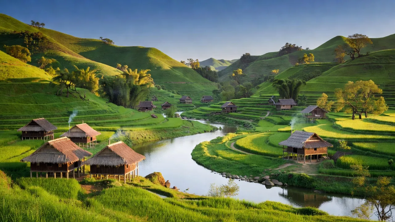 Thị xã Mường Lay, tỉnh Điện Biên với phong cảnh núi non xanh tươi và dòng sông yên bình.