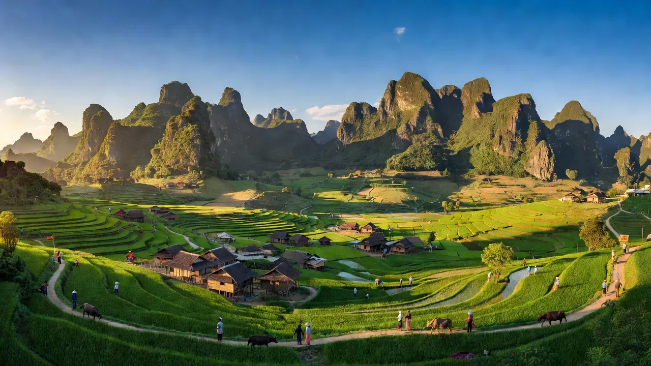 Huyện Tuần Giáo, tỉnh Điện Biên với núi non và bầu trời xanh, thể hiện vẻ đẹp vùng núi.