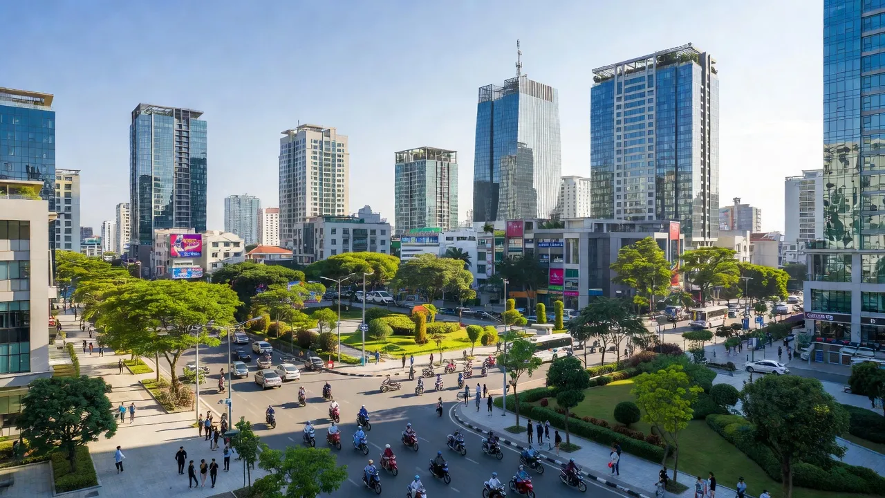 Quang cảnh thành phố Biên Hòa hiện đại với tòa nhà, giao thông nhộn nhịp, Đồng Nai.