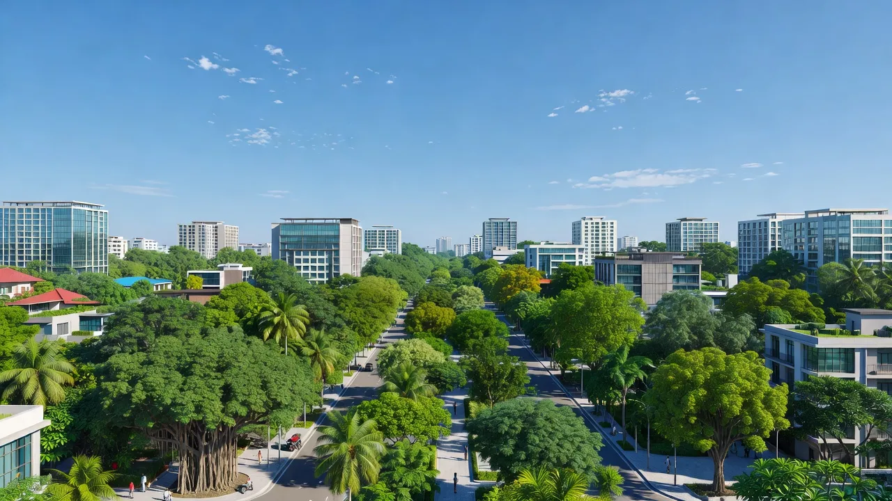 Khung cảnh đô thị Phường An Hòa, Biên Hòa với đường phố xanh và ban công hiện đại.