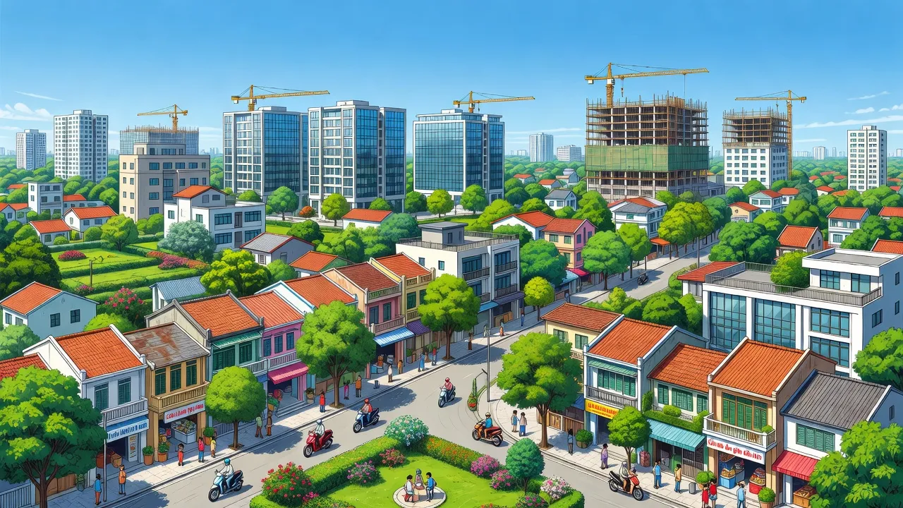 Khu dân cư sôi động ở Phường Bình Đa, Thành phố Biên Hòa, Đồng Nai trong ánh nắng trời xanh.