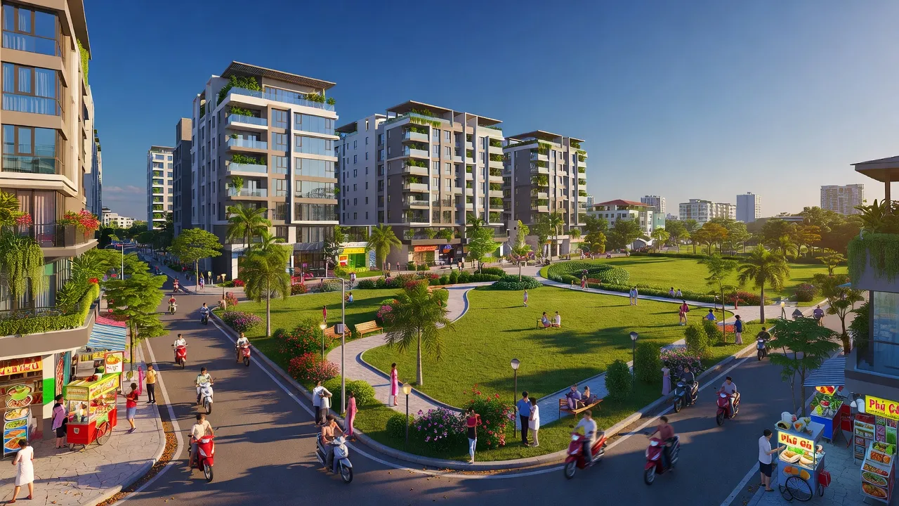 Phong cảnh đô thị hiện đại của Phường Hiệp Hòa, Biên Hòa với phát triển khu dân cư và cuộc sống nhộn nhịp.