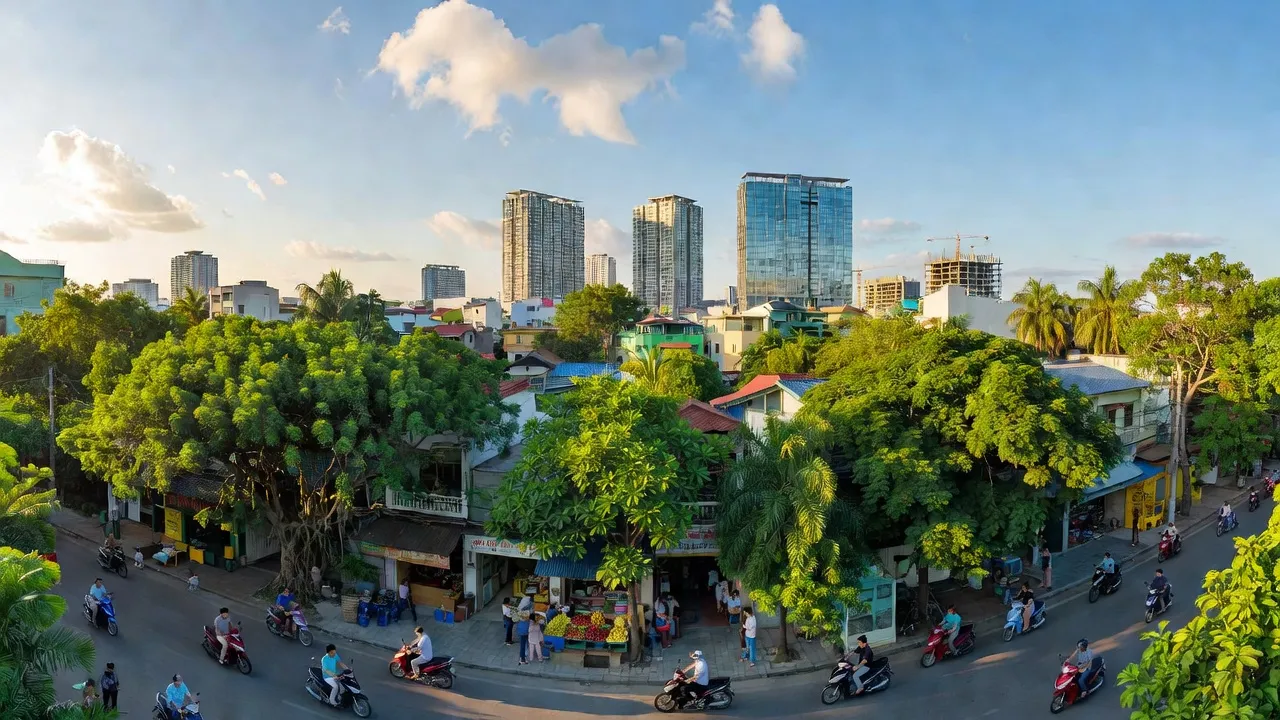 Khung cảnh Phường Hóa An, thành phố Biên Hòa, tỉnh Đồng Nai, với cây xanh và trời trong.