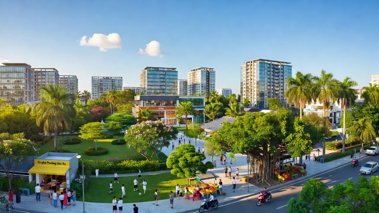 Phường Hóa An, Biên Hòa, Đồng Nai với cảnh quan xanh tươi và sự phát triển đô thị năng động.