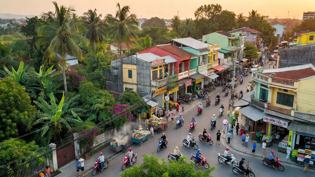 Phường Phước Tân, Biên Hòa, Đồng Nai with local architecture and green landscapes, showcasing community life.