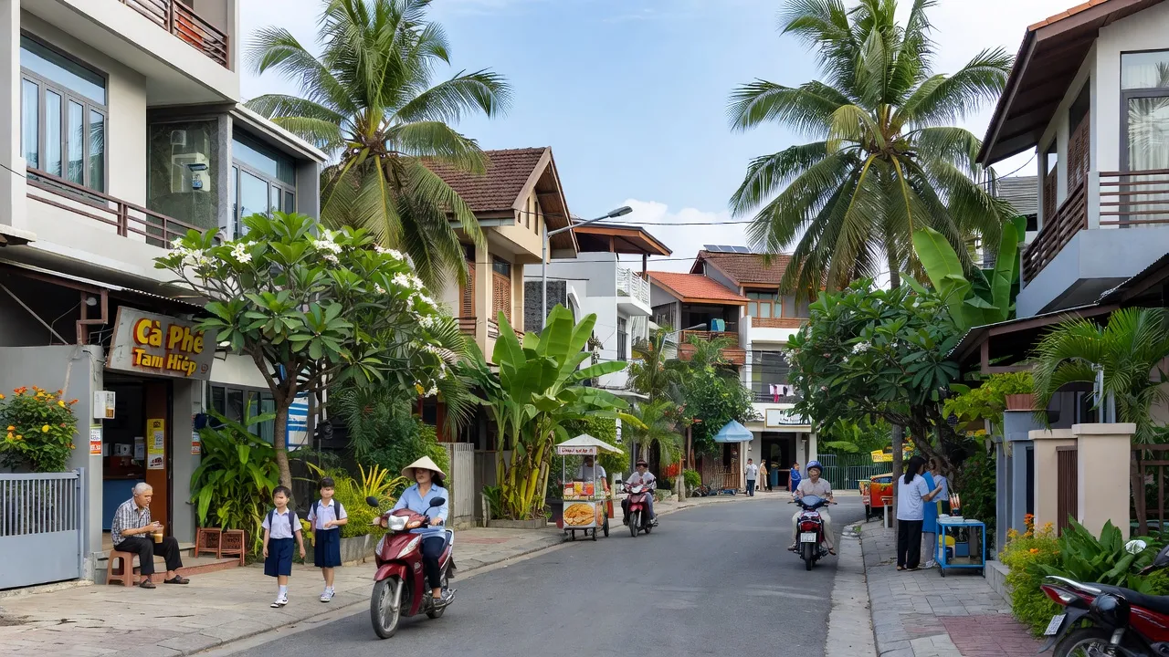 Đường phố Phường Tam Hiệp, Biên Hòa, Đồng Nai với nhà cửa và không khí sống động.
