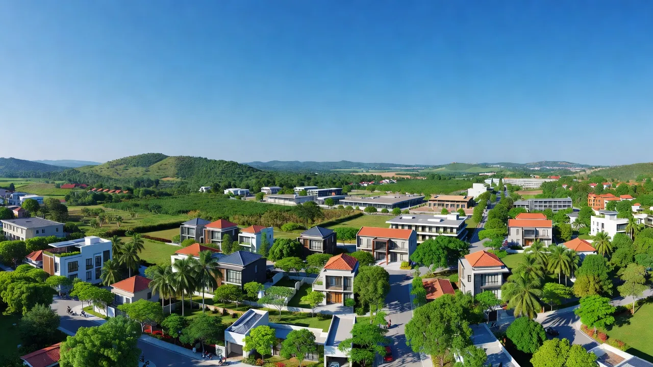 Phong cảnh Phường Tam Phước, Biên Hòa, Đồng Nai, với nhà cửa, cây xanh và bầu trời trong.