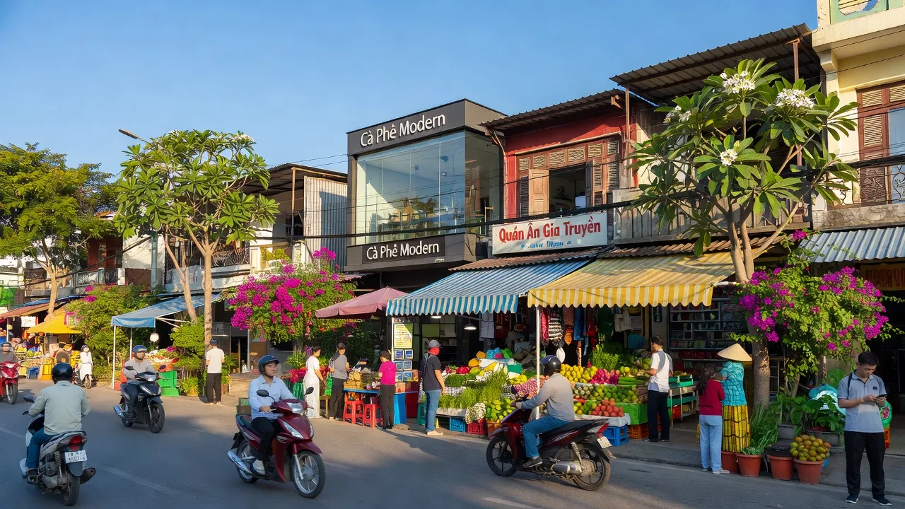 Khung cảnh nhộn nhịp tại Phường Tân Hiệp, Biên Hòa, Đồng Nai với kinh doanh sầm uất.