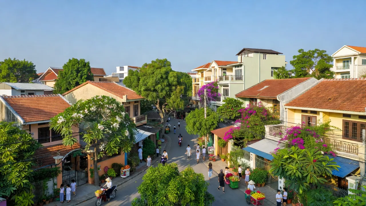 Cảnh quan phường Trảng Dài, Biên Hòa, Đồng Nai, với không gian xanh và khu dân cư sầm uất.