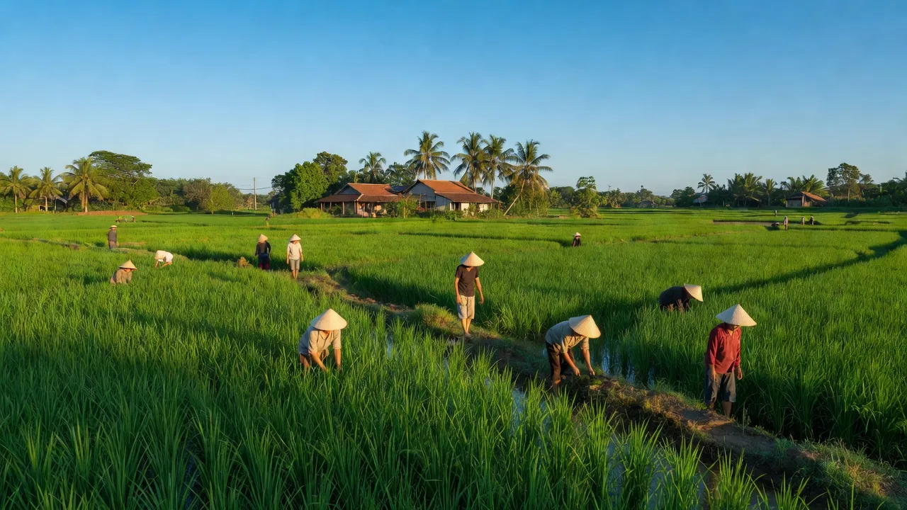 Cảnh đẹp xã Thừa Đức, huyện Cẩm Mỹ, Đồng Nai với đồng ruộng, bầu trời và đời sống địa phương.