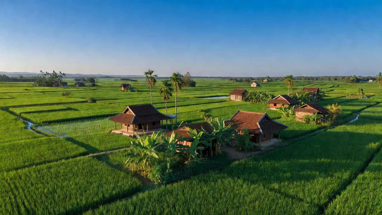 Xã Xuân Đông, Huyện Cẩm Mỹ với cảnh đồng quê xanh mướt và nhà truyền thống Việt Nam.