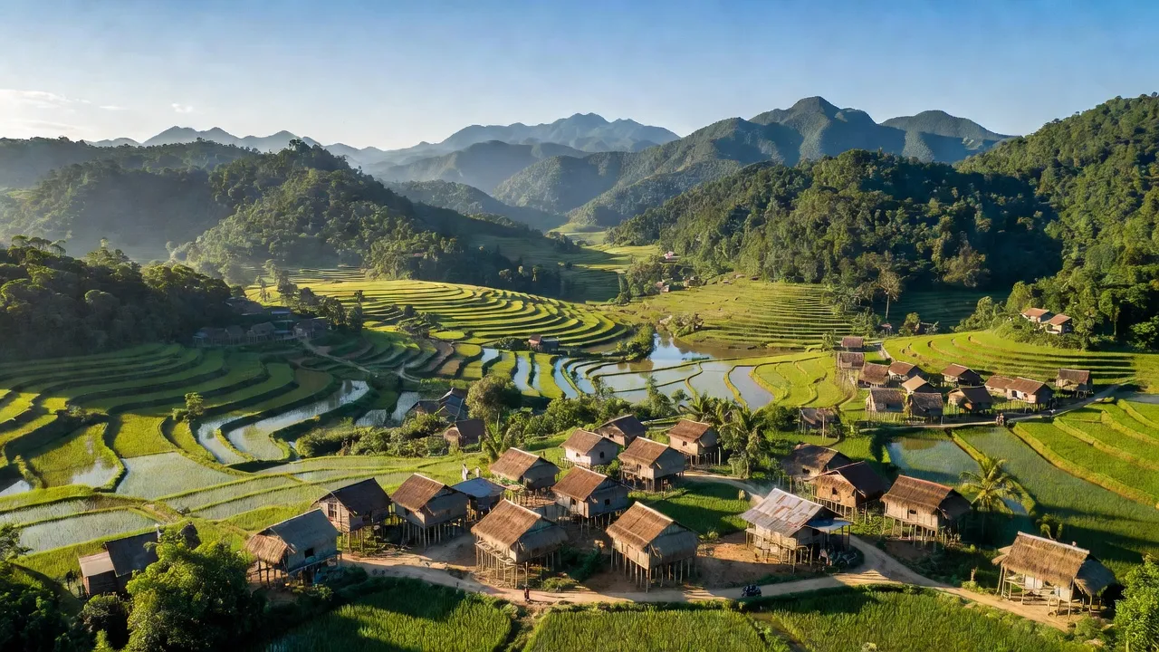 Khung cảnh xã Phú Vinh, huyện Định Quán, Đồng Nai, với địa hình đồi núi và các ấp.