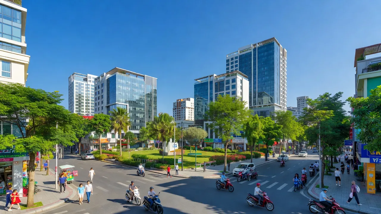 Phường Bảo Vinh, Long Khánh, Đồng Nai với không gian đô thị sôi động và cây xanh.