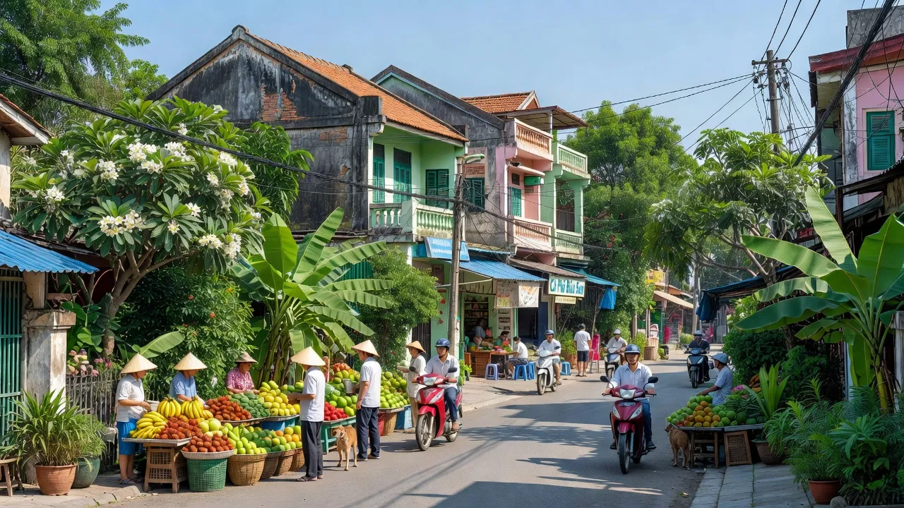 Phường Bàu Sen, Long Khánh, Đồng Nai with vibrant local life and traditional houses.