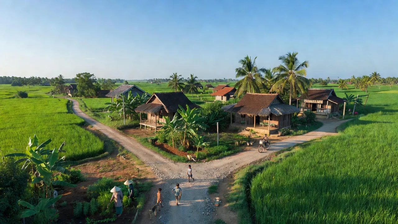 Phong cảnh xã Bình Lộc, thành phố Long Khánh, Đồng Nai với nhà truyền thống và đường phố xanh.