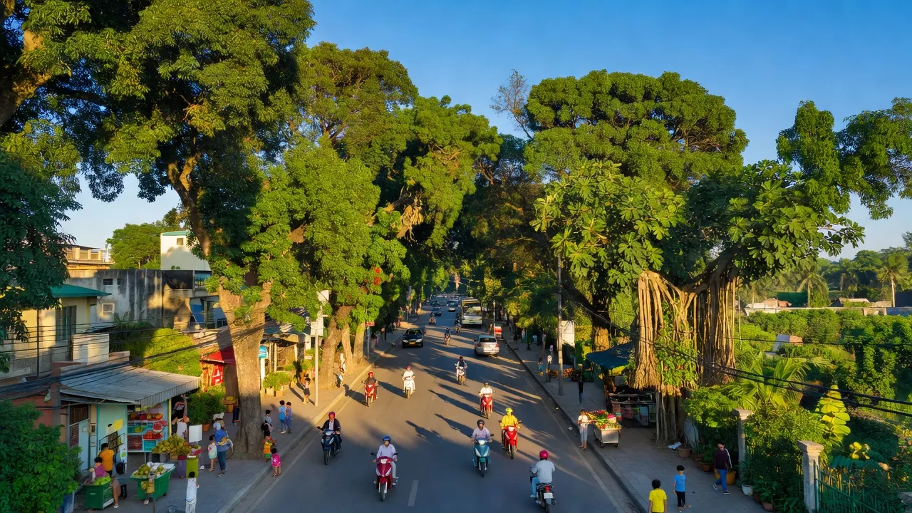 Khung cảnh Phường Phú Bình, Thành phố Long Khánh, Đồng Nai với phố xá sinh động và cây xanh.