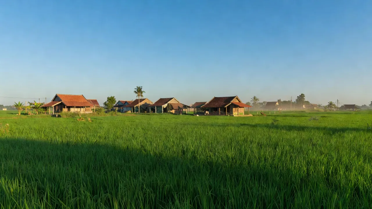 Khung cảnh thanh bình tại xã Bàu Cạn, huyện Long Thành, tỉnh Đồng Nai với cánh đồng xanh.