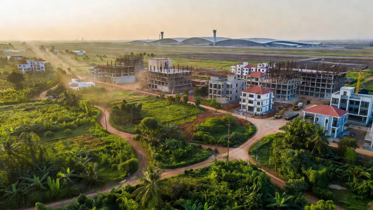 Khung cảnh xã Lộc An, huyện Long Thành, Đồng Nai với khu dân cư và cây xanh.