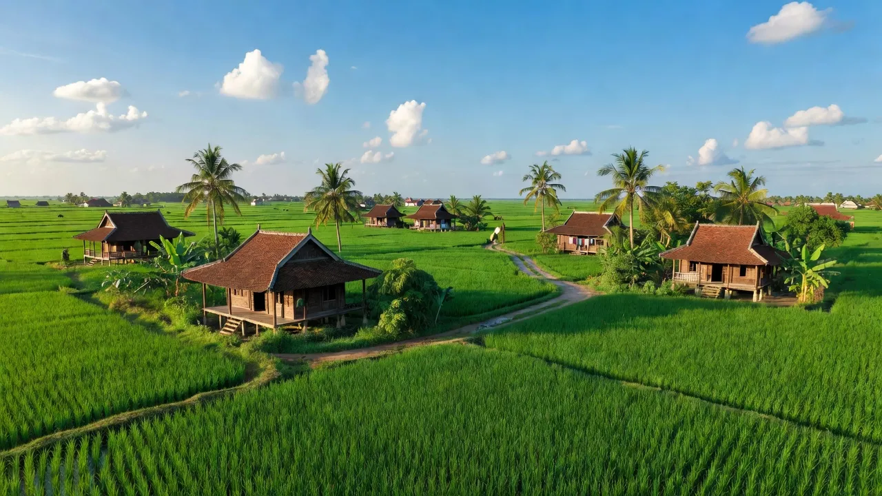 Cảnh đẹp xã Long An, huyện Long Thành, tỉnh Đồng Nai với cảnh sắc xanh tươi và nhà dân truyền thống.