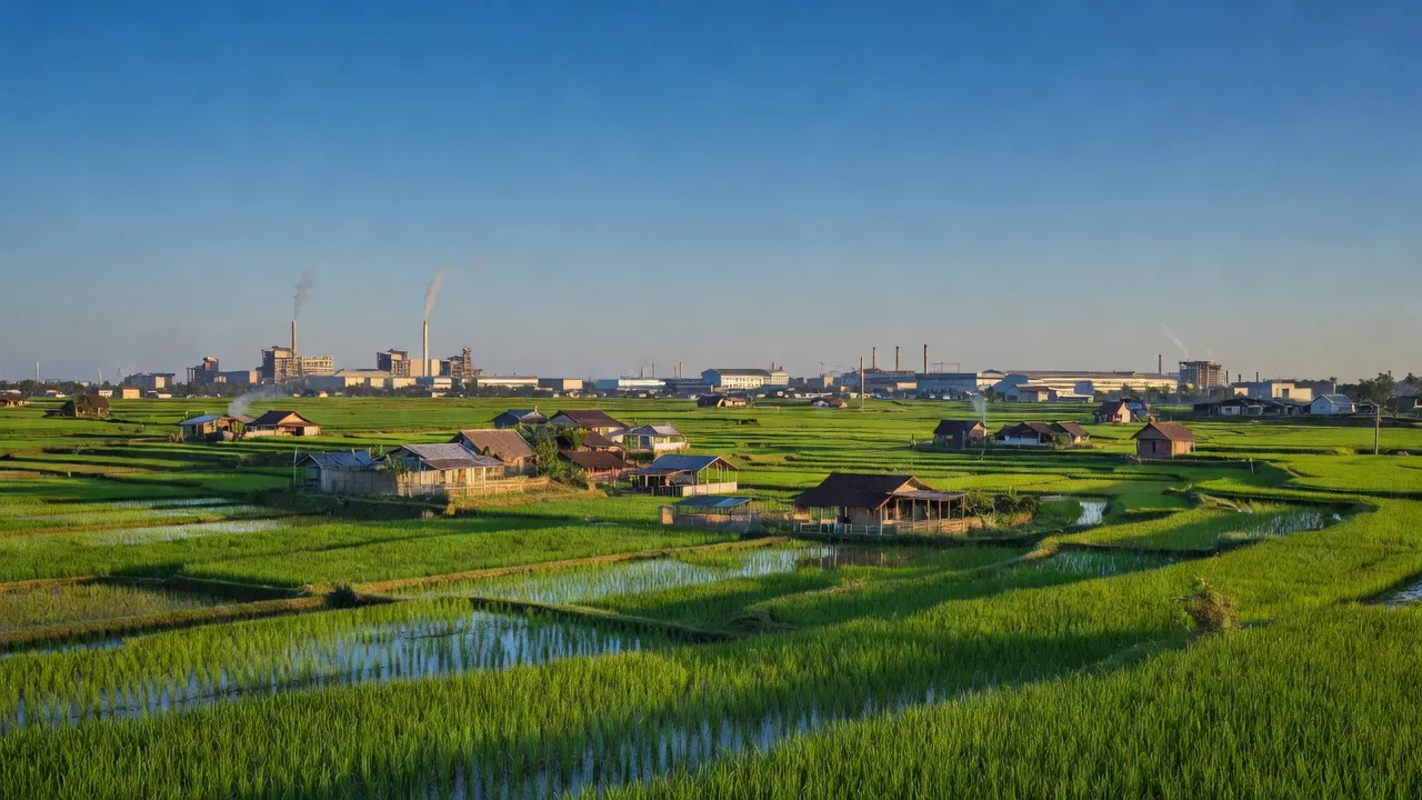 Tam An village in Long Thanh, Dong Nai; rural landscape with fields and industrial zones.
