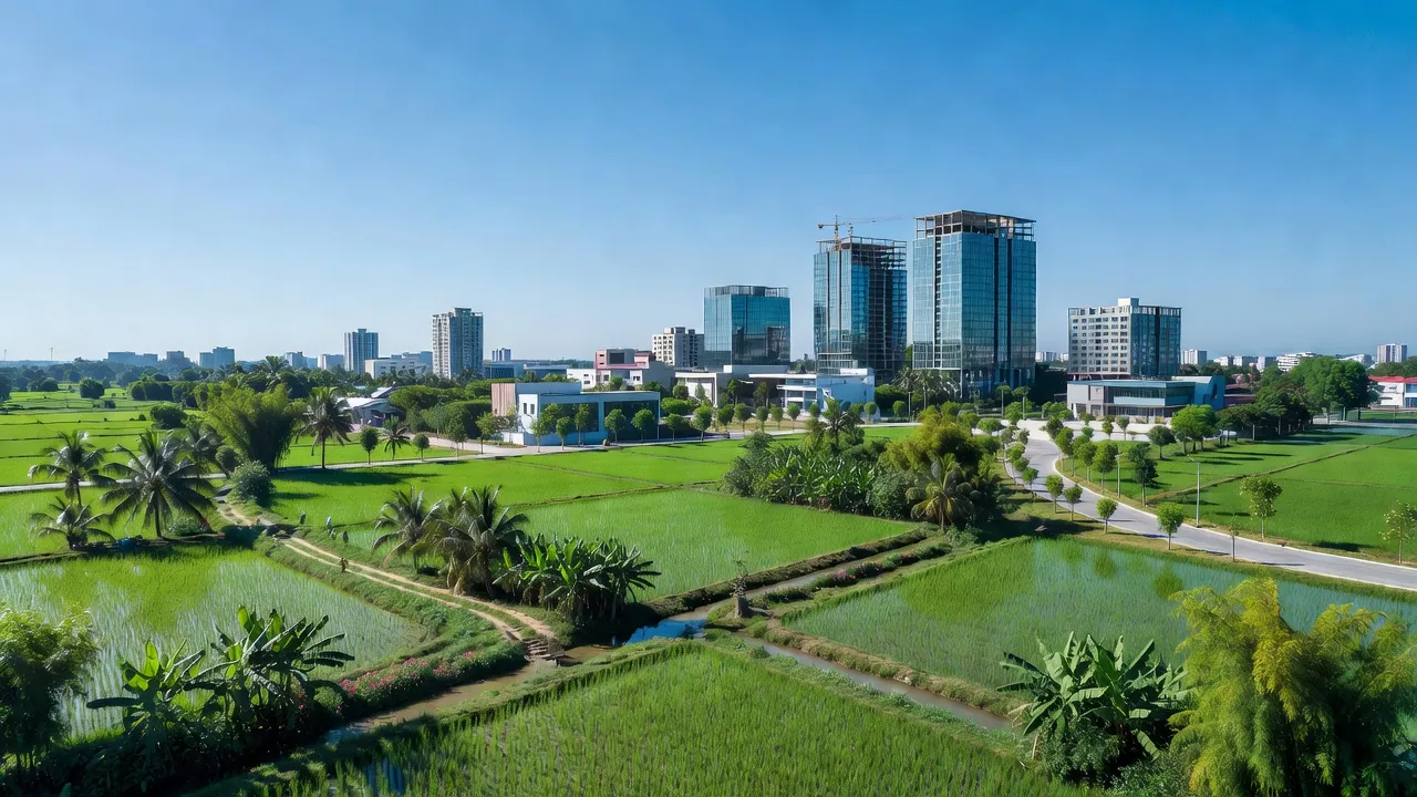 Xã Phú Hội, Nhơn Trạch, Đồng Nai với cảnh quan nông thôn và công trình hiện đại, xanh tươi.