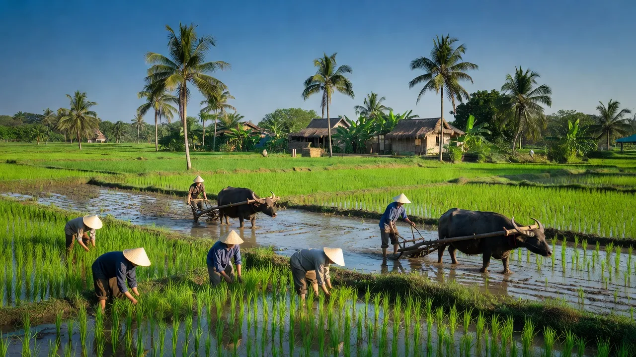 Cảnh đồng ruộng yên bình xã Phú Điền, huyện Tân Phú, tỉnh Đồng Nai, người nông dân làm ruộng.