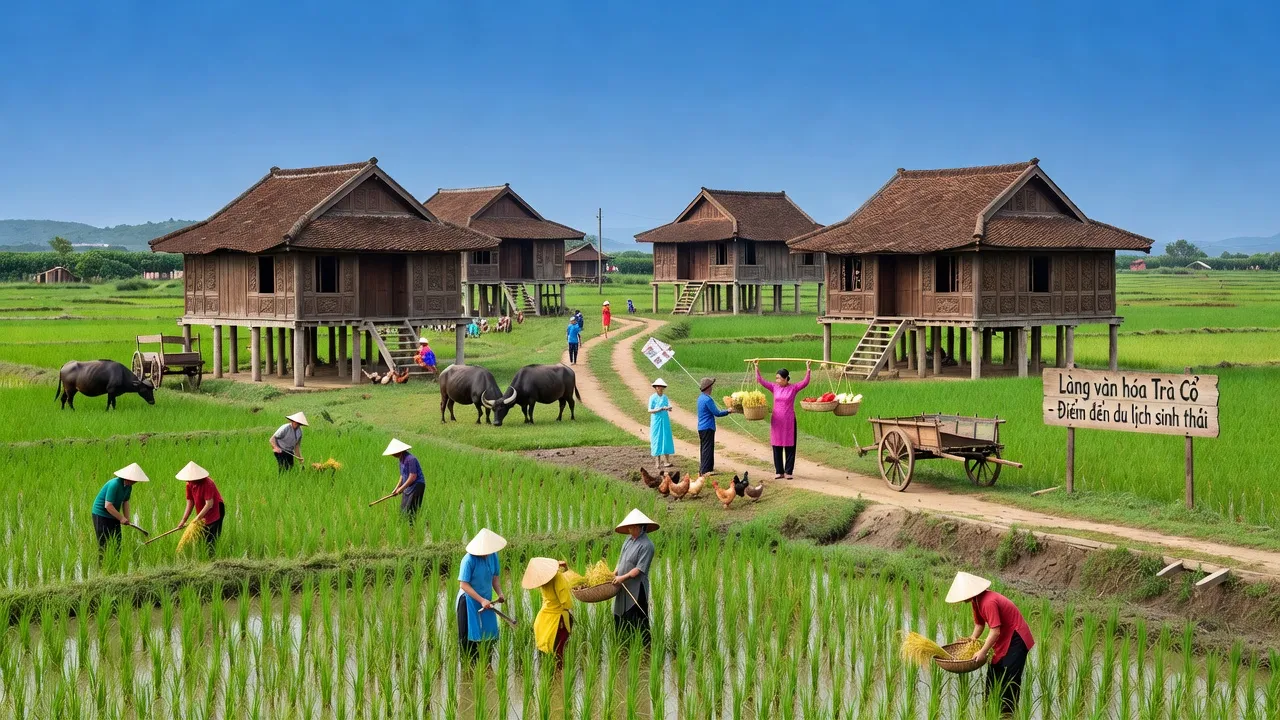 Cảnh quan xanh tươi của xã Trà Cổ, huyện Tân Phú, Đồng Nai, thể hiện cuộc sống nông thôn Việt Nam.