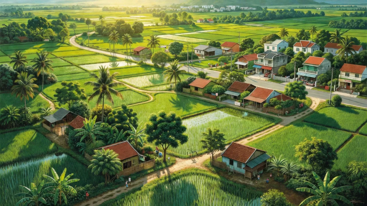 Phong cảnh xã Tây Hoà, huyện Trảng Bom, Đồng Nai với thiên nhiên và khu dân cư hiện đại.