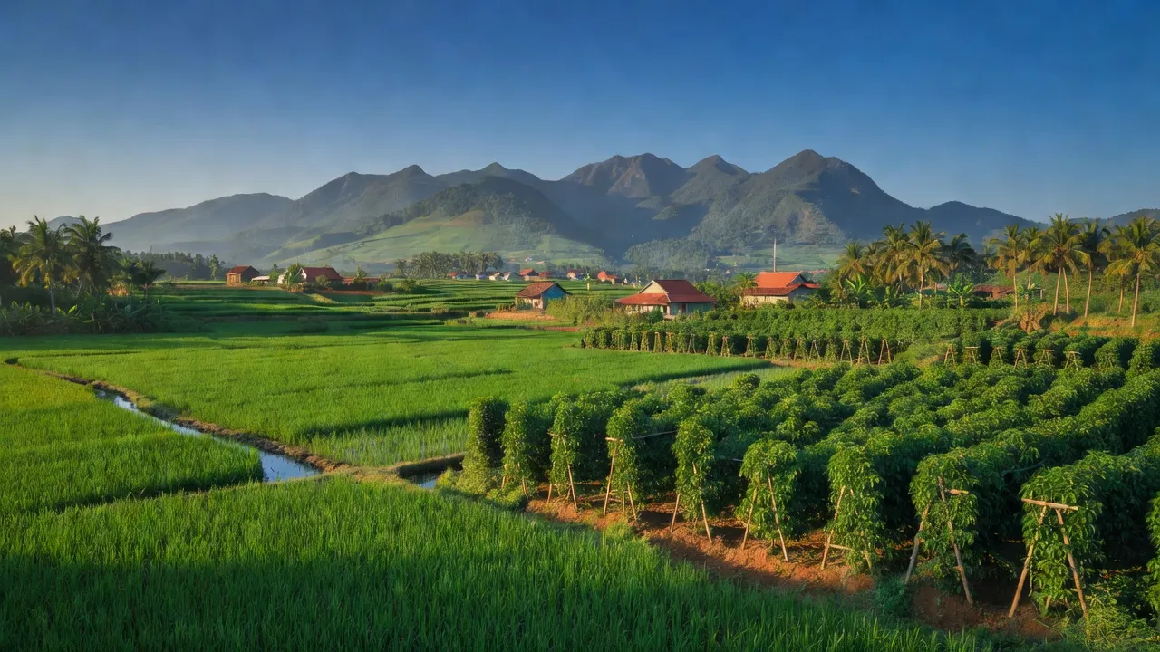Cánh đồng xanh tươi ở Xã Xuân Thọ, huyện Xuân Lộc, tỉnh Đồng Nai với cây tiêu.