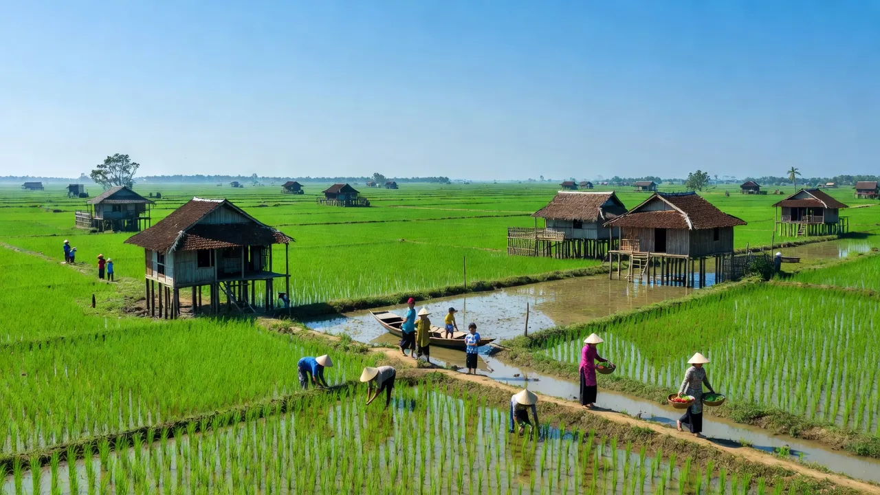 Phường 4, Huyện Cao Lãnh, Tỉnh Đồng Tháp, khung cảnh nông thôn tươi đẹp với nhà truyền thống và hoạt động hàng ngày.