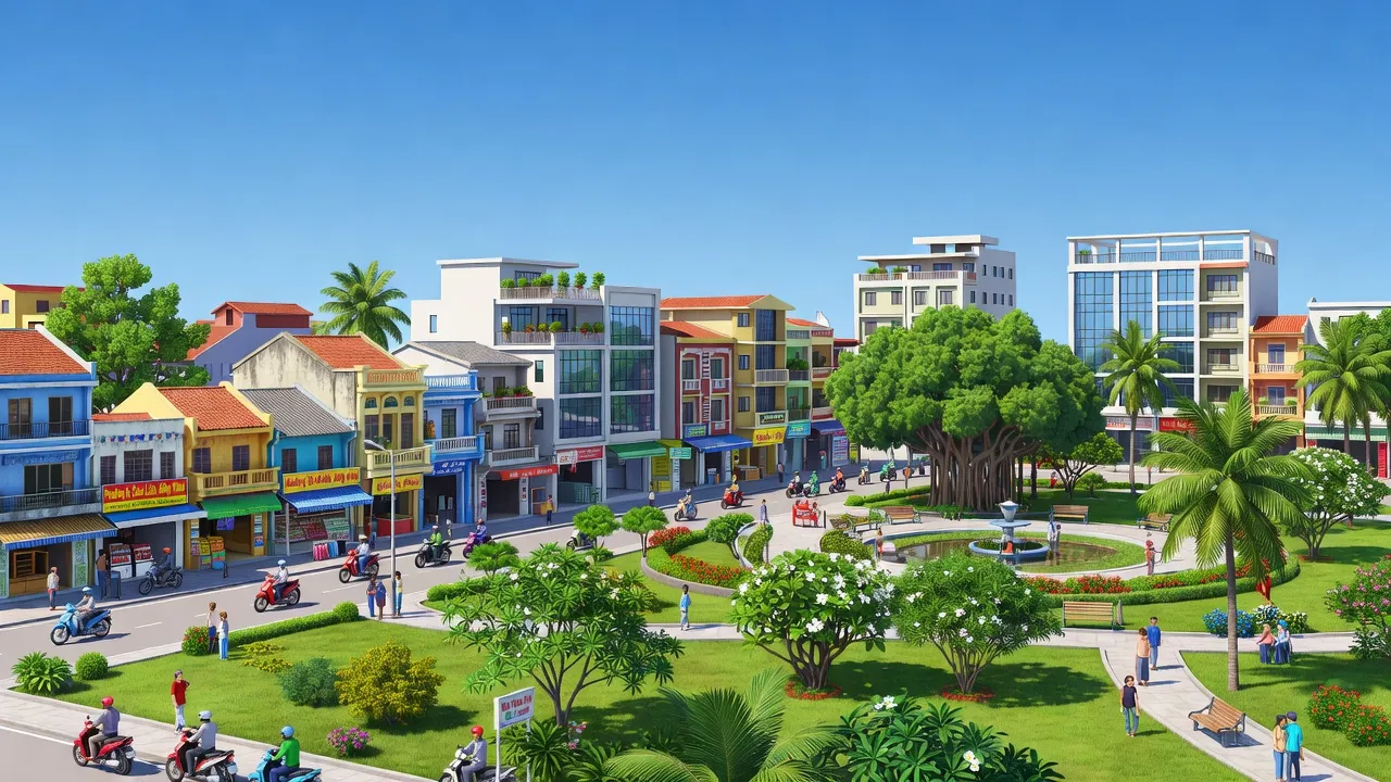 Phường 6, Cao Lãnh in Đồng Tháp, showcasing urban life and green parks under sunny weather.