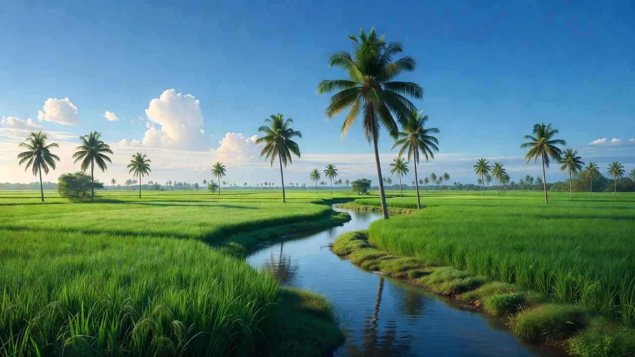 Cảnh sắc đẹp tại xã Bình Thạnh, huyện Cao Lãnh, nổi bật với cánh đồng xanh và dòng sông Cửu Long.